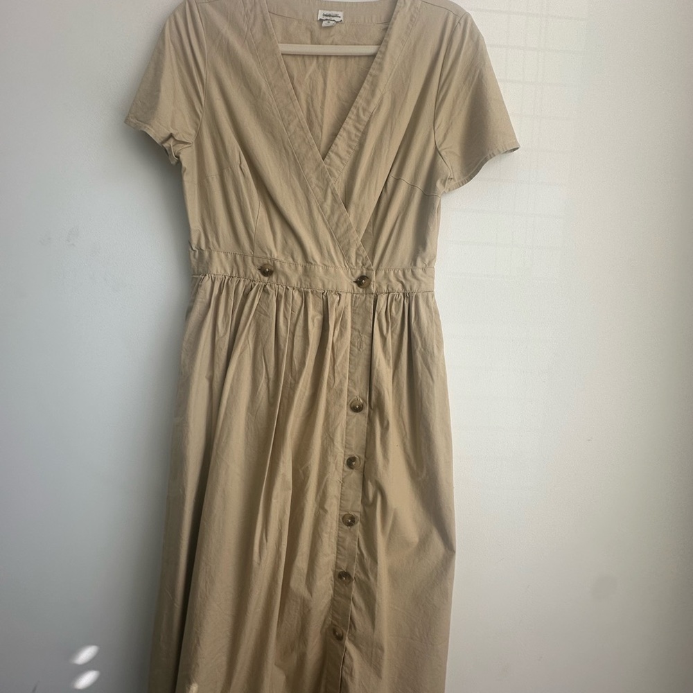 Elegant Tan Button-Down Dress